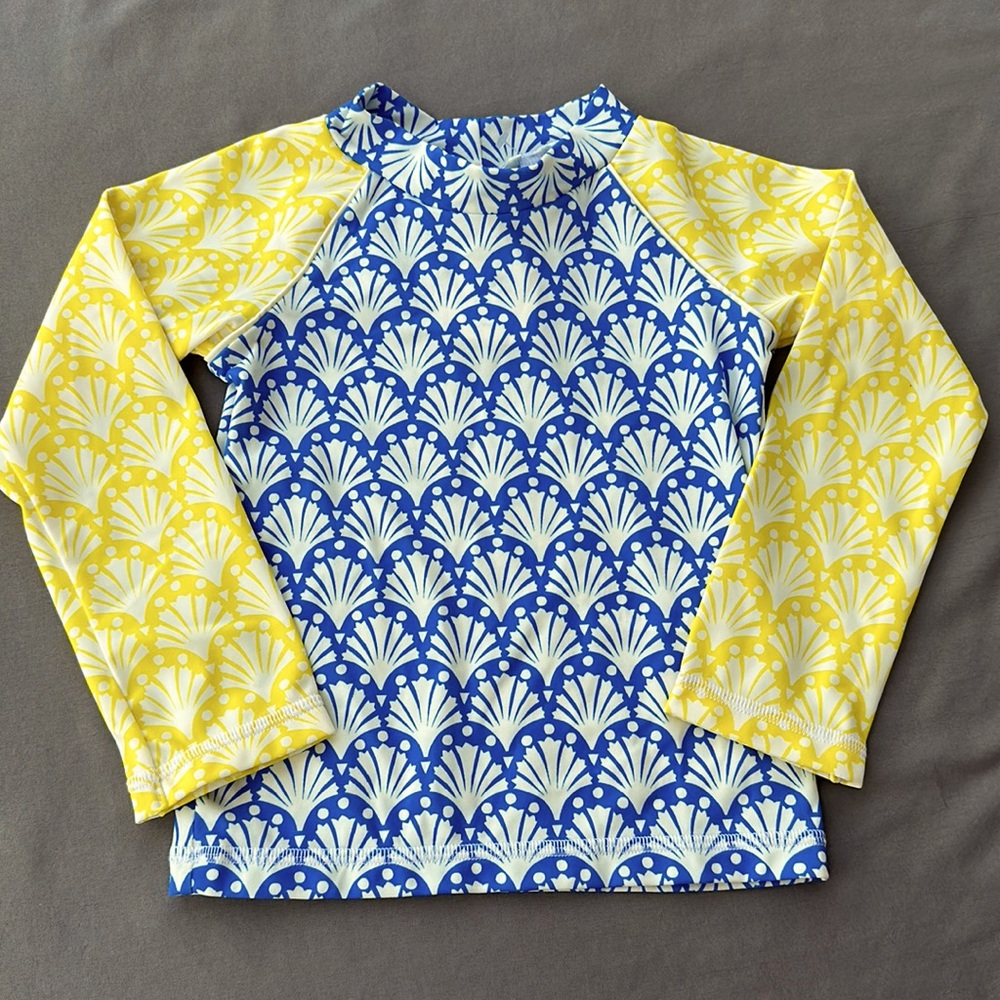 Boden, Girls size 2/3 or 4/5 Long-sleeved Rash Guard Hotchpotch Coral Swim Top
